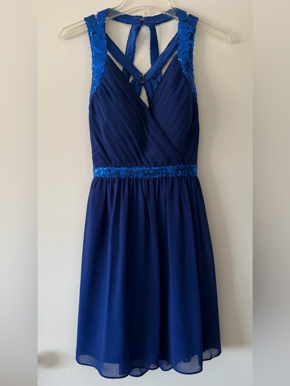 a. drea Royal Blue Sequin Prom Homecoming Cocktail Mini Open-Back Dress Small